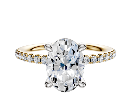 18K Two Tone 4 Prong Basket Classic Dome 1-Row-Pave 2.5mm Engagement Ring