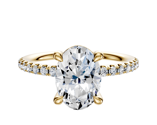 18K Yellow Gold 4 Prong Basket Classic Dome 1-Row-Pave 2.5mm Engagement Ring
