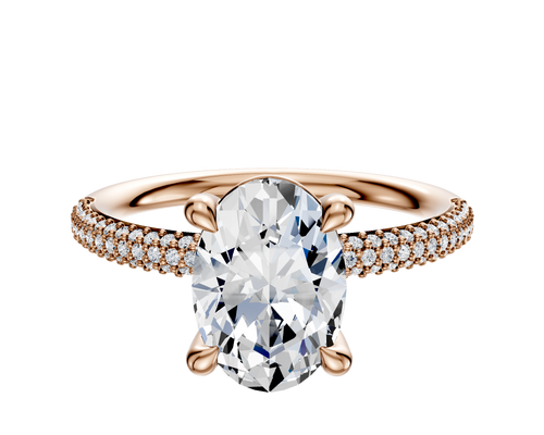 18K Rose Gold 4 Prong Basket Classic Dome 3-Row-Pave 2.0mm Engagement Ring