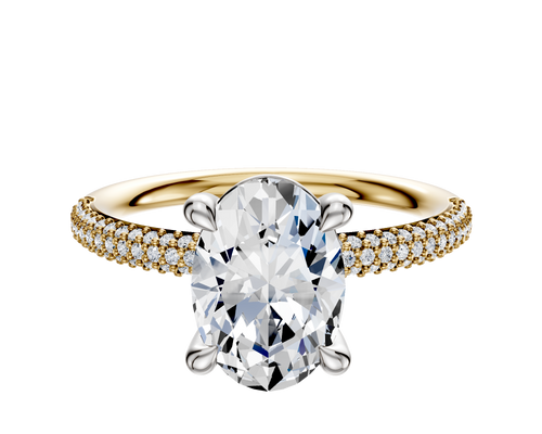 14K Two Tone 4 Prong Basket Classic Dome 3-Row-Pave 2.0mm Engagement Ring
