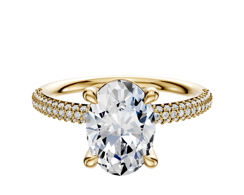 14K Yellow Gold 4 Prong Basket Classic Dome 3-Row-Pave 2.0mm Engagement Ring