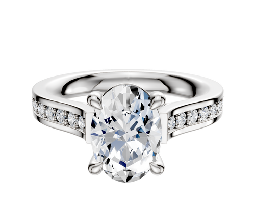 18K White Gold 4 Prong Basket Cathedral Flat 1-Row-Pave 2.5mm Engagement Ring