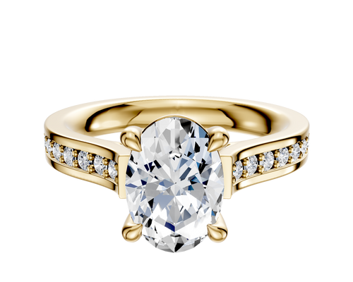 14K Yellow Gold 4 Prong Basket Cathedral Flat 1-Row-Pave 2.5mm Engagement Ring