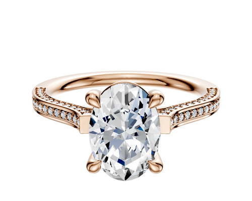 18K Rose Gold 4 Prong Basket Cathedral Flat 3-Row-Pave 2.0mm Engagement Ring