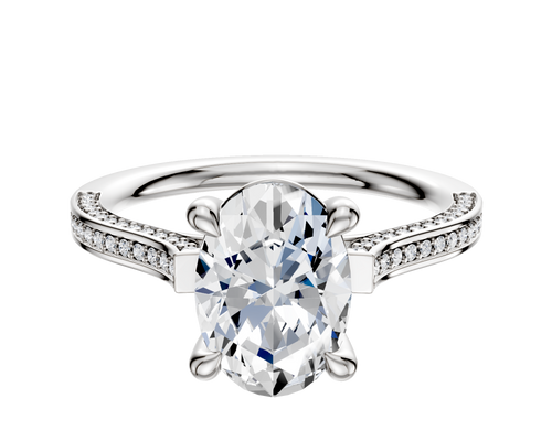 Platinum 4 Prong Basket Cathedral Flat 3-Row-Pave 2.0mm Engagement Ring