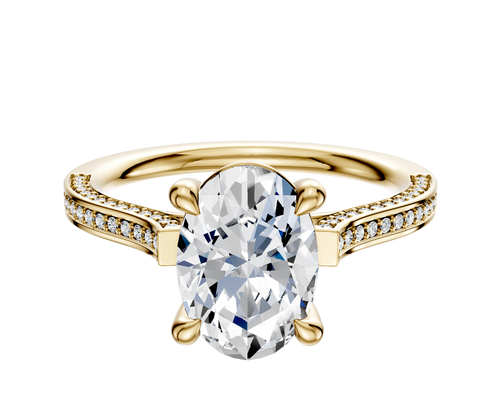 18K Yellow Gold 4 Prong Basket Cathedral Flat 3-Row-Pave 2.0mm Engagement Ring