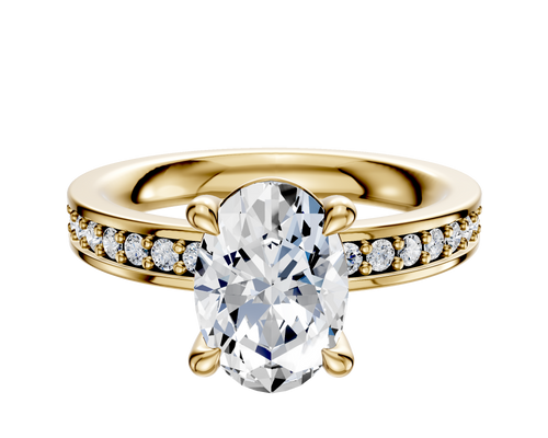 18K Yellow Gold 4 Prong Basket Classic Flat 1-Row-Pave 2.5mm Engagement Ring