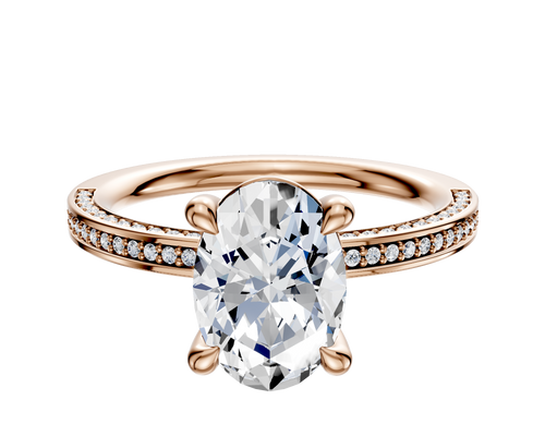 18K Rose Gold 4 Prong Basket Classic Flat 3-Row-Pave 2.0mm Engagement Ring