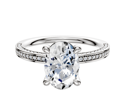 18K White Gold 4 Prong Basket Classic Flat 3-Row-Pave 2.0mm Engagement Ring