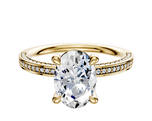 18K Yellow Gold 4 Prong Basket Classic Flat 3-Row-Pave 2.0mm Engagement Ring