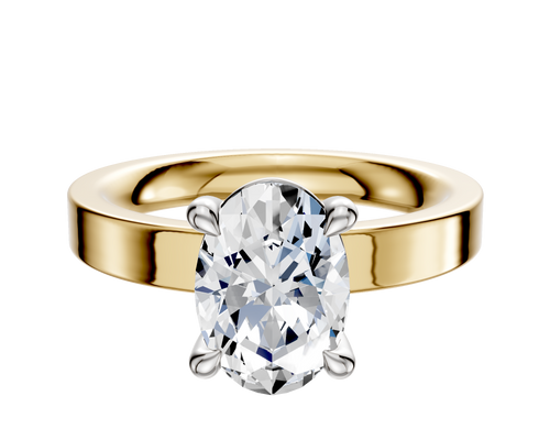 18K Two Tone 4 Prong Basket Classic Flat 3.0mm Engagement Ring