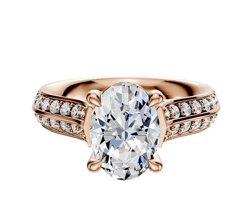 18K Rose Gold 4 Prong Basket Cathedral Knife Edge 1-Row-Pave 2.5mm Engagement Ring