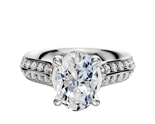 14K White Gold 4 Prong Basket Cathedral Knife Edge 1-Row-Pave 2.5mm Engagement Ring