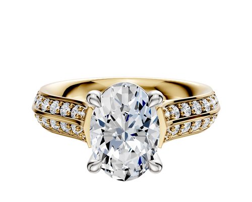 14K Two Tone 4 Prong Basket Cathedral Knife Edge 1-Row-Pave 2.5mm Engagement Ring