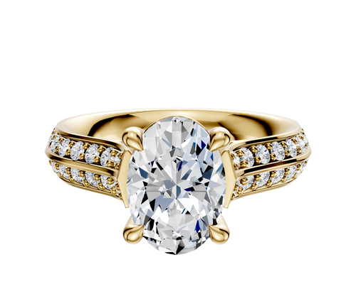 18K Yellow Gold 4 Prong Basket Cathedral Knife Edge 1-Row-Pave 2.5mm Engagement Ring