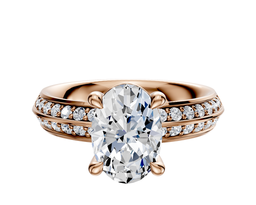 18K Rose Gold 4 Prong Basket Classic Knife Edge 1-Row-Pave 2.5mm Engagement Ring