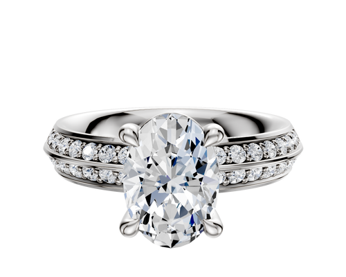 18K White Gold 4 Prong Basket Classic Knife Edge 1-Row-Pave 2.5mm Engagement Ring