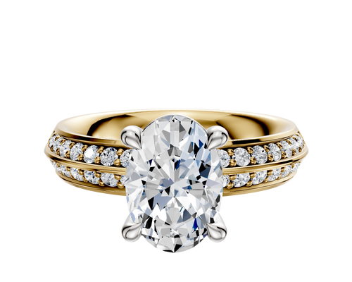 14K Two Tone 4 Prong Basket Classic Knife Edge 1-Row-Pave 2.5mm Engagement Ring