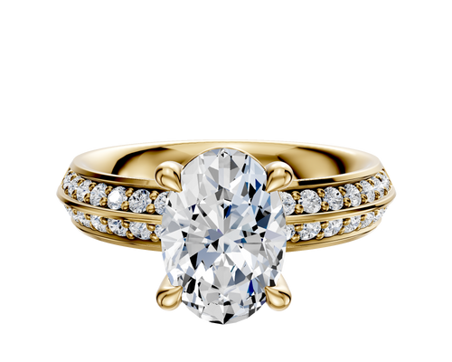 14K Yellow Gold 4 Prong Basket Classic Knife Edge 1-Row-Pave 2.5mm Engagement Ring