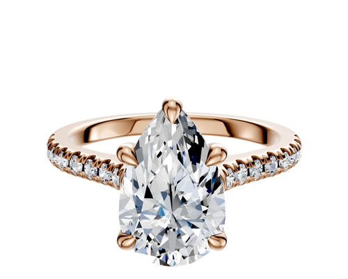 14K Rose Gold 4 Prong Basket Cathedral Dome 1-Row-Pave 2.5mm Engagement Ring