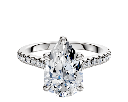 14K White Gold 4 Prong Basket Cathedral Dome 1-Row-Pave 2.5mm Engagement Ring