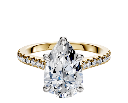 14K Two Tone 4 Prong Basket Cathedral Dome 1-Row-Pave 2.5mm Engagement Ring
