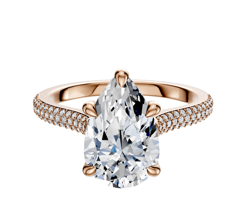 18K Rose Gold 4 Prong Basket Cathedral Dome 3-Row-Pave 2.0mm Engagement Ring
