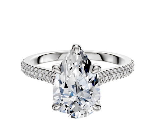 14K White Gold 4 Prong Basket Cathedral Dome 3-Row-Pave 2.0mm Engagement Ring