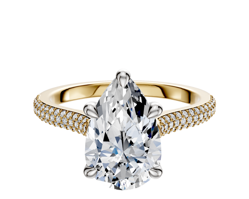 14K Two Tone 4 Prong Basket Cathedral Dome 3-Row-Pave 2.0mm Engagement Ring