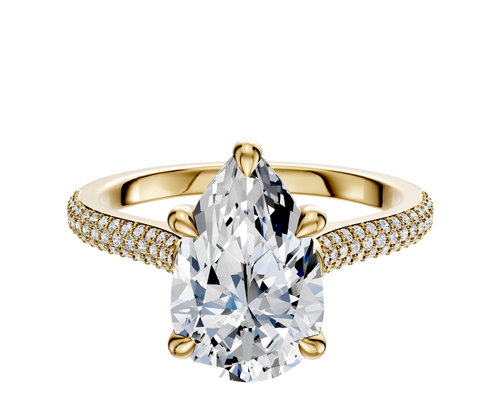 18K Yellow Gold 4 Prong Basket Cathedral Dome 3-Row-Pave 2.0mm Engagement Ring