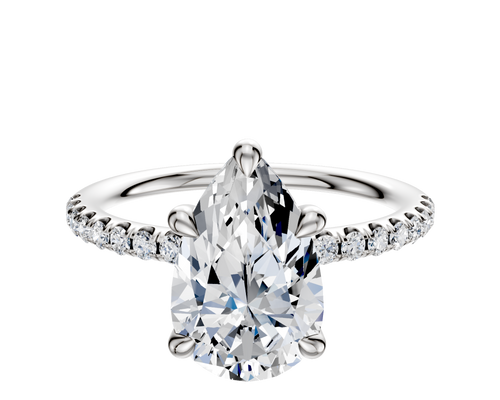14K White Gold 4 Prong Basket Classic Dome 1-Row-Pave 2.5mm Engagement Ring