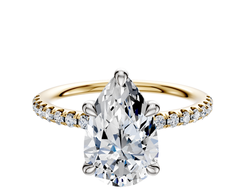 14K Two Tone 4 Prong Basket Classic Dome 1-Row-Pave 2.5mm Engagement Ring