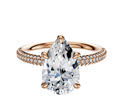 18K Rose Gold 4 Prong Basket Classic Dome 3-Row-Pave 2.0mm Engagement Ring