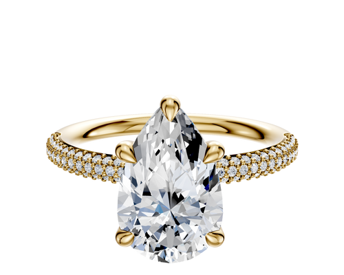 14K Yellow Gold 4 Prong Basket Classic Dome 3-Row-Pave 2.0mm Engagement Ring
