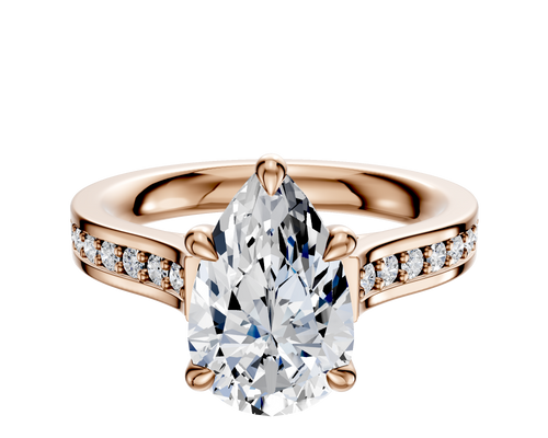 14K Rose Gold 4 Prong Basket Cathedral Flat 1-Row-Pave 2.5mm Engagement Ring