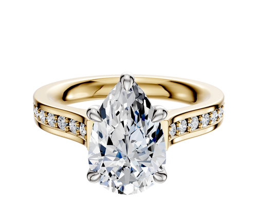 14K Two Tone 4 Prong Basket Cathedral Flat 1-Row-Pave 2.5mm Engagement Ring