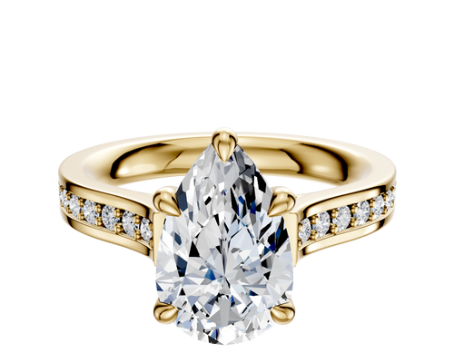 18K Yellow Gold 4 Prong Basket Cathedral Flat 1-Row-Pave 2.5mm Engagement Ring