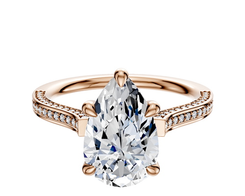 18K Rose Gold 4 Prong Basket Cathedral Flat 3-Row-Pave 2.0mm Engagement Ring