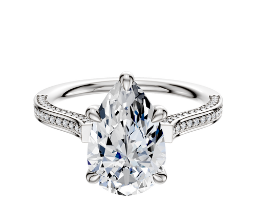 Platinum 4 Prong Basket Cathedral Flat 3-Row-Pave 2.0mm Engagement Ring