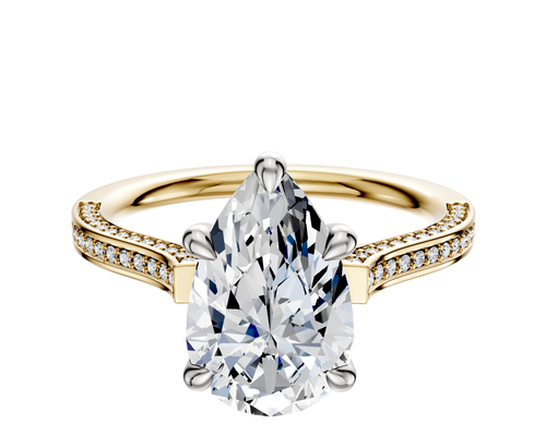 14K Two Tone 4 Prong Basket Cathedral Flat 3-Row-Pave 2.0mm Engagement Ring
