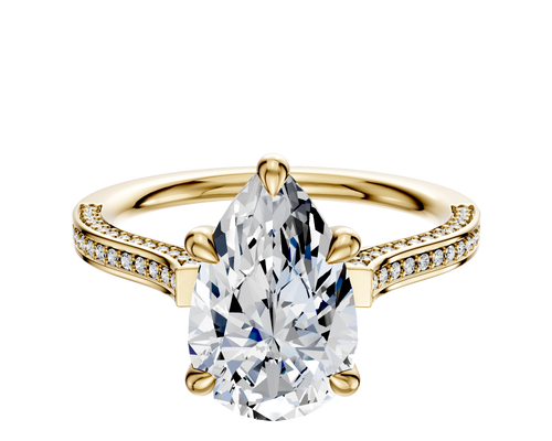 18K Yellow Gold 4 Prong Basket Cathedral Flat 3-Row-Pave 2.0mm Engagement Ring