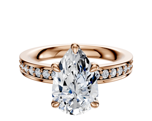 18K Rose Gold 4 Prong Basket Classic Flat 1-Row-Pave 2.5mm Engagement Ring
