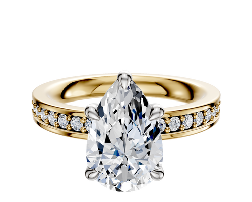 14K Two Tone 4 Prong Basket Classic Flat 1-Row-Pave 2.5mm Engagement Ring