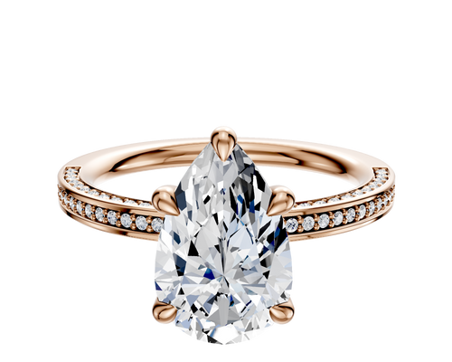 14K Rose Gold 4 Prong Basket Classic Flat 3-Row-Pave 2.0mm Engagement Ring