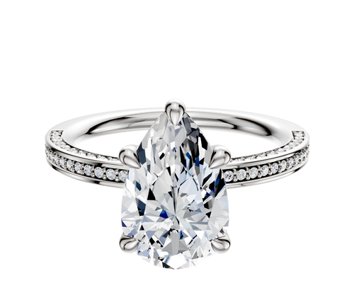 14K White Gold 4 Prong Basket Classic Flat 3-Row-Pave 2.0mm Engagement Ring