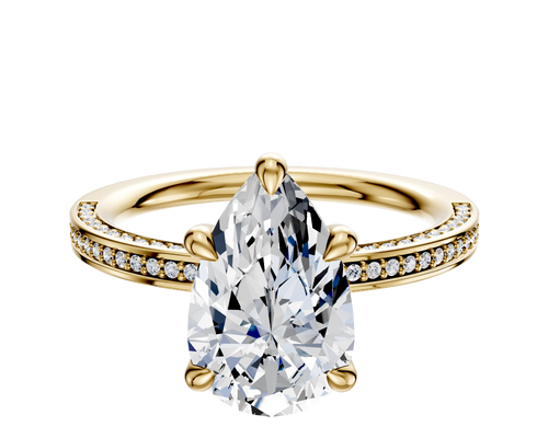 18K Yellow Gold 4 Prong Basket Classic Flat 3-Row-Pave 2.0mm Engagement Ring