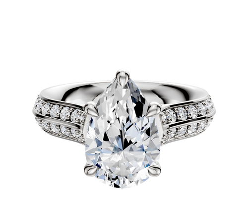 18K White Gold 4 Prong Basket Cathedral Knife Edge 1-Row-Pave 2.5mm Engagement Ring