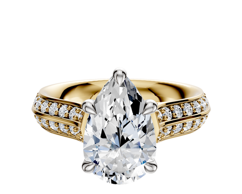 14K Two Tone 4 Prong Basket Cathedral Knife Edge 1-Row-Pave 2.5mm Engagement Ring