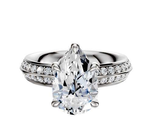 14K White Gold 4 Prong Basket Classic Knife Edge 1-Row-Pave 2.5mm Engagement Ring