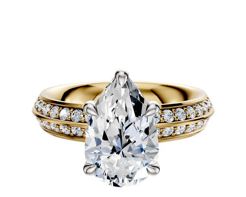 14K Two Tone 4 Prong Basket Classic Knife Edge 1-Row-Pave 2.5mm Engagement Ring